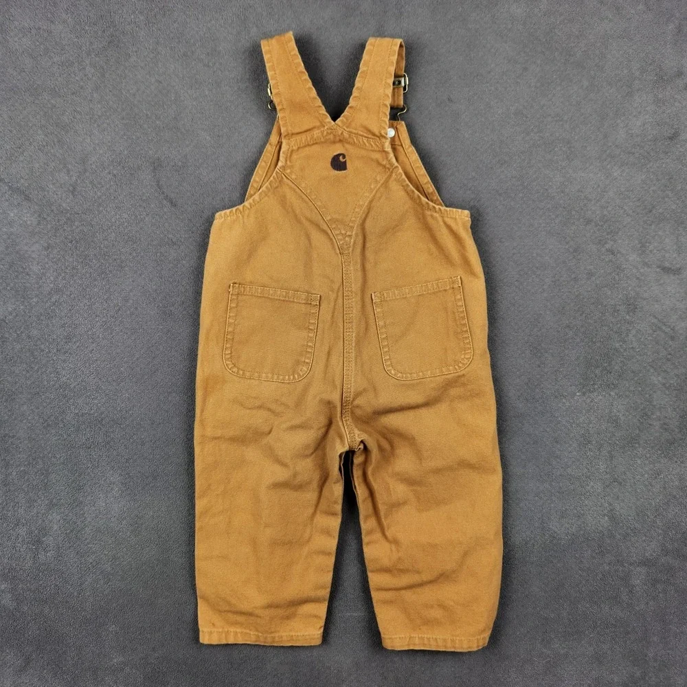 Carhartt Bib Overalls Toddler 18 Months Brown Cotton Canvas Double Knee Snap Leg